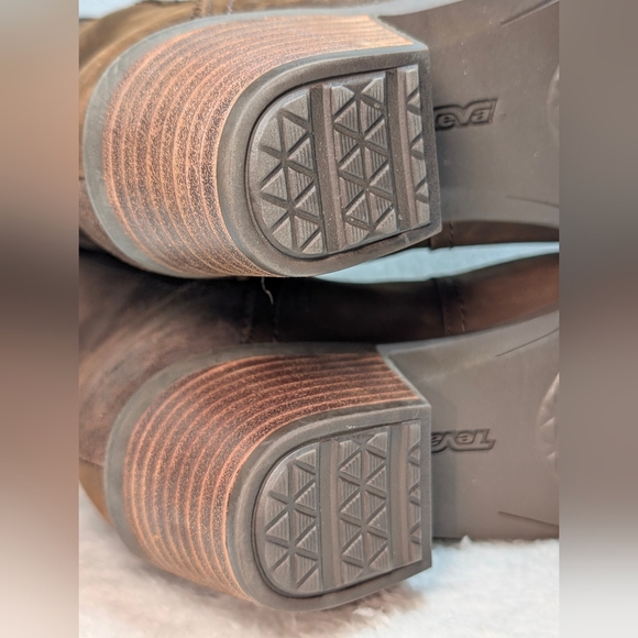 Teva Anaya Women's Sz 7 Waterproof Brown Leather Suede Tall Boots Block Heel - Picture 11 of 12